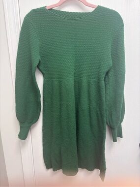 Green Knit Sweater Dress with Textured Rib